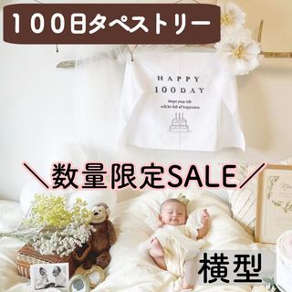 【セール】百日祝い タペストリー 100days 横型  100日 お食い初め(絵画/タペストリー)