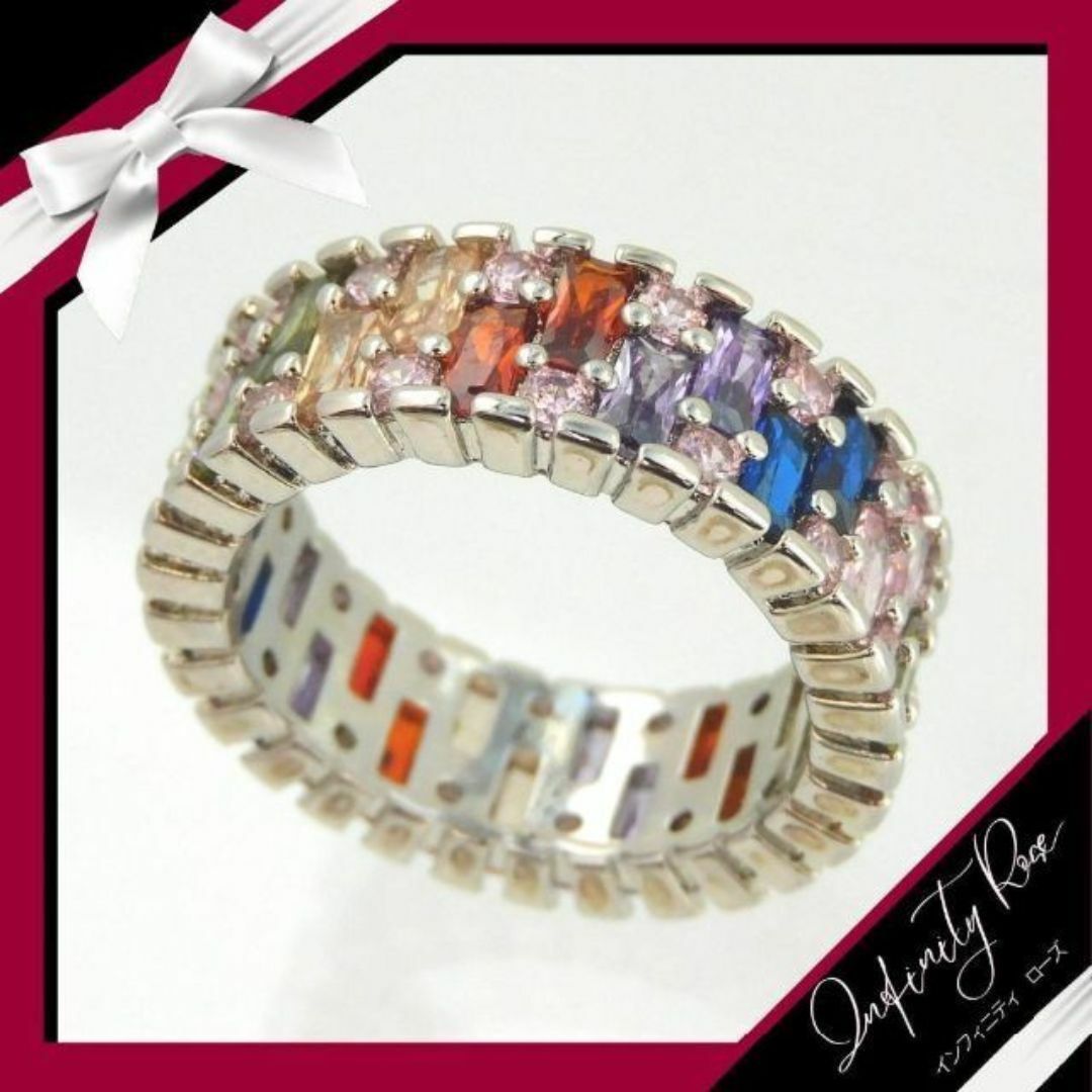 （1044）15号　高品質無数の輝きピンク系全周スワロフスキーリング　指輪 レディースのアクセサリー(リング(指輪))の商品写真
