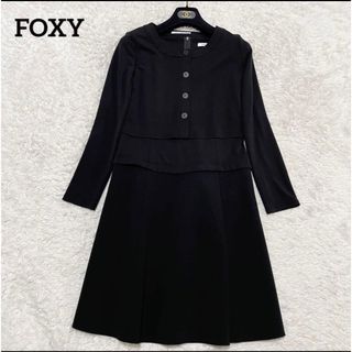 フォクシーニューヨーク(FOXEY NEW YORK)のフォクシー　セットアップ ワンピース ノーカラージャケット フォーマル 冠婚葬祭(ひざ丈ワンピース)