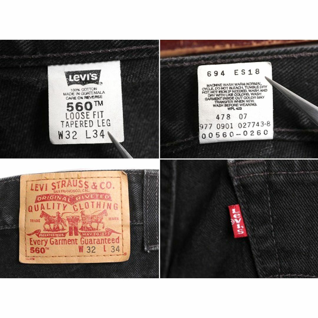 Levi's(リーバイス)の00s リーバイス 560 ルーズ フィット テーパード ブラック デニム パンツ メンズ 32 34 古着 00年代 オールド Levis ジーンズ ジーパン 黒 メンズのパンツ(デニム/ジーンズ)の商品写真