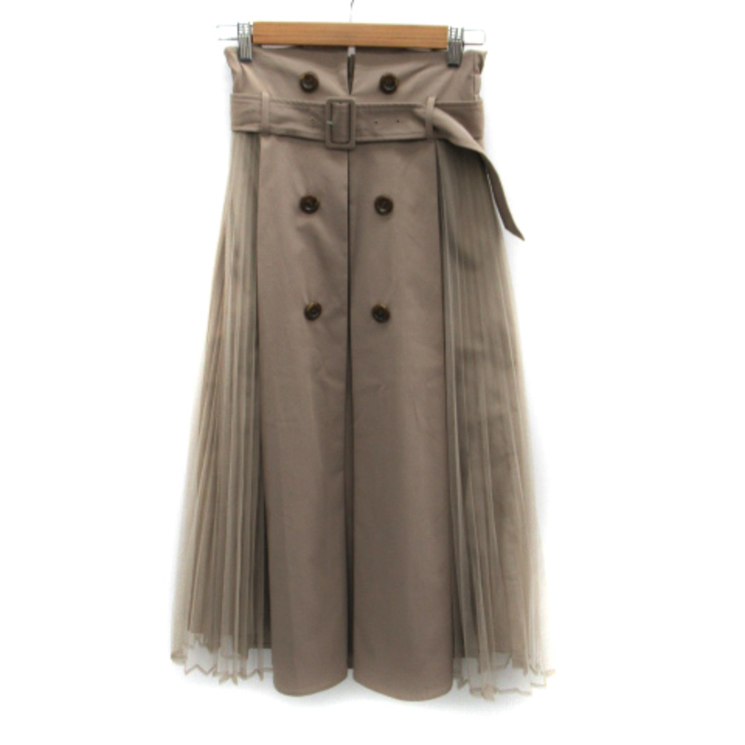 mysty woman(ミスティウーマン)のミスティウーマン フレアスカート ベルト付き チュール プリーツ F ベージュ レディースのスカート(ロングスカート)の商品写真