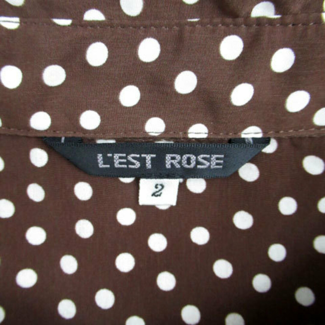 L'EST ROSE(レストローズ)のレストローズ シャツワンピース ひざ丈 五分袖 ラウンドカラー ドット柄 2 茶 レディースのワンピース(ひざ丈ワンピース)の商品写真
