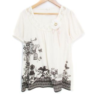 アクシーズファム(axes femme)のアクシーズファム カットソー Tシャツ 半袖 柄 M アイボリー ダークブラウン(カットソー(半袖/袖なし))