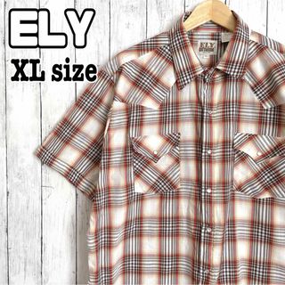 ELY ウエスタンシャツ 半袖 スナップボタン チェック XL ビッグサイズ古着(シャツ)