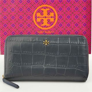 トリーバーチ(Tory Burch)の【極美品】TORY BURCH トリーバーチ　ネイビー　ラウンド　クロコ(財布)