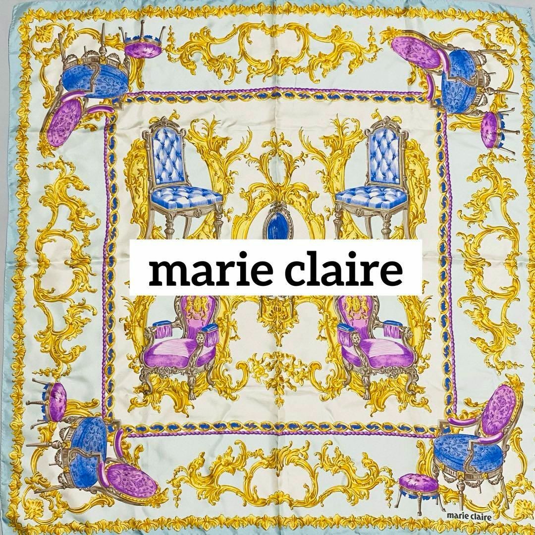 Marie Claire(マリクレール)の★marie claire★ スカーフ 大判 椅子 シルク ペールブルー レディースのファッション小物(バンダナ/スカーフ)の商品写真