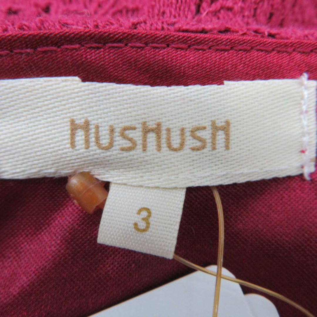 HusHush(ハッシュアッシュ)のハッシュアッシュ ドッキングワンピース ひざ丈 半袖 レース 3 ボルドー レディースのワンピース(ひざ丈ワンピース)の商品写真