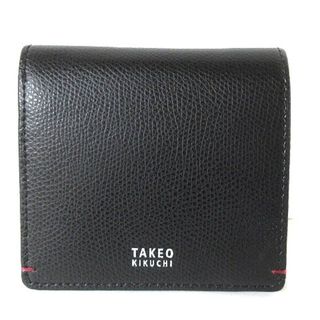 TAKEO KIKUCHI - タケオキクチ 財布 二つ折り スプリットレザー シボ コンパクト 黒 ブラック