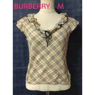 バーバリーブルーレーベル(BURBERRY BLUE LABEL)のバーバリー ノースリーブトップス 黄チェック M(Tシャツ/カットソー(半袖/袖なし))