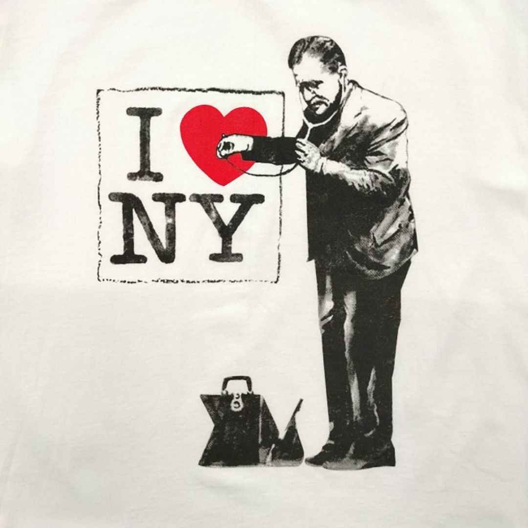 新品 バンクシー NY おもしろ Tシャツ M～XL/　ホワイトudt-0067 メンズのトップス(Tシャツ/カットソー(半袖/袖なし))の商品写真