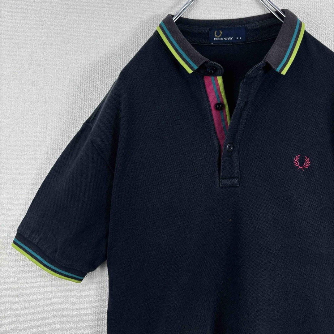 FRED PERRY(フレッドペリー)のフレッドペリー　ポロシャツ　半袖　ネイビー　水色　緑　ピンクL 古着 メンズのトップス(ポロシャツ)の商品写真