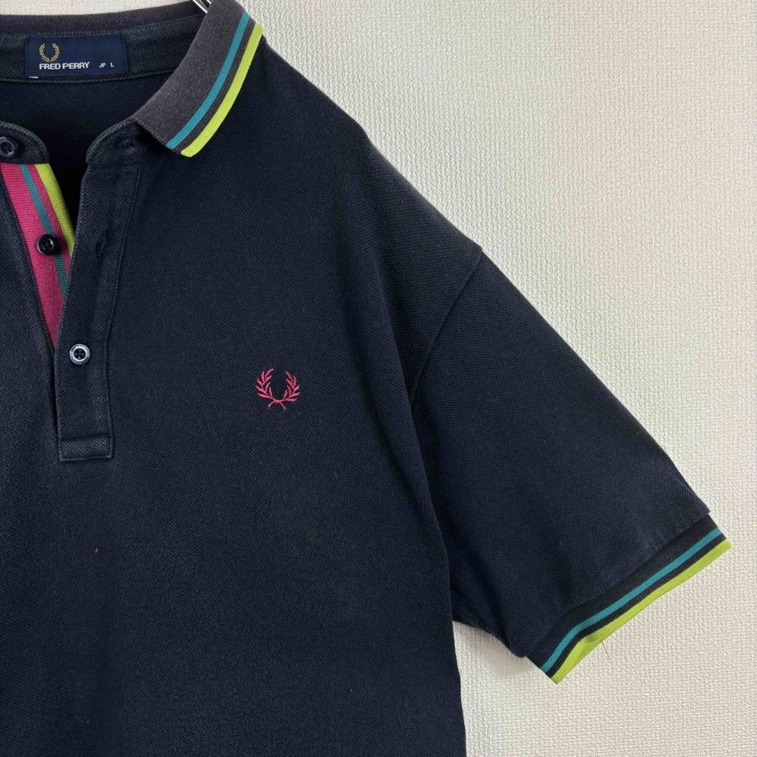 FRED PERRY(フレッドペリー)のフレッドペリー　ポロシャツ　半袖　ネイビー　水色　緑　ピンクL 古着 メンズのトップス(ポロシャツ)の商品写真