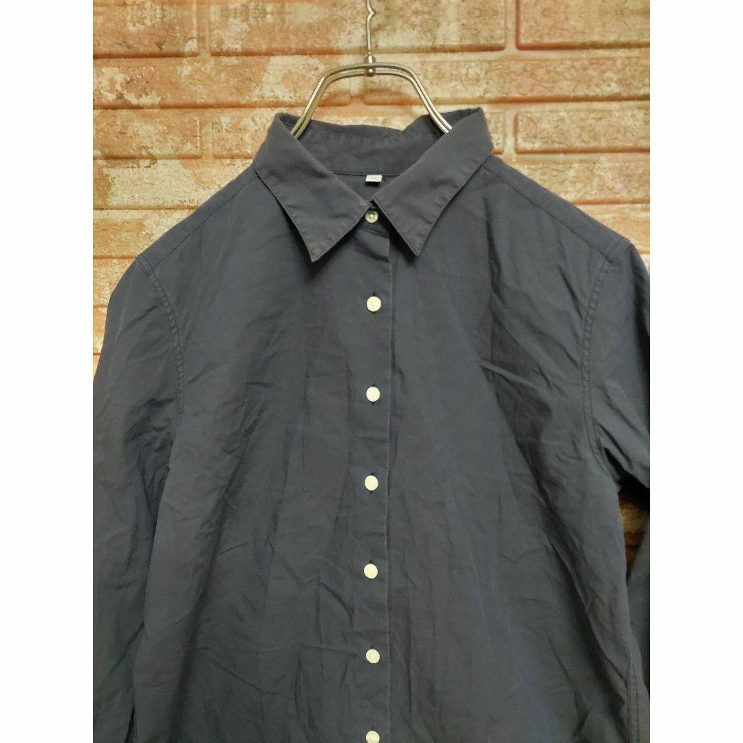 MUJI (無印良品)(ムジルシリョウヒン)の無印良品 7分袖ボタンシャツ ネイビー M レディースのトップス(シャツ/ブラウス(長袖/七分))の商品写真