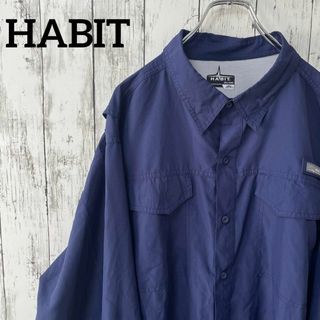 HABIT USA古着 ビックサイズ長袖シャツ ポリエステル 2XL青 ゆるダボ(シャツ)