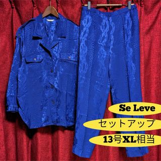 ヴィンテージ(VINTAGE)のセリーヴ セットアップ ブラウス パンツ 青 ブルー 長袖 XL相当 奇抜(アンサンブル)