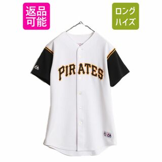 MLB オフィシャル Majestic パイレーツ ベースボール シャツ メンズ M 程 古着 ユニフォーム ゲームシャツ メジャーリーグ 半袖シャツ 野球(ウェア)