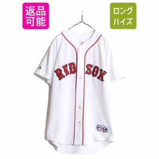 USA製 MLB オフィシャル Majestic レッドソックス ベースボール シャツ メンズ M 程 ユニフォーム メジャーリーグ ゲームシャツ 半袖シャツ(ウェア)