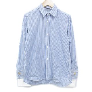 ザラ(ZARA)のザラ シャツ ブラウス 長袖 ストライプ柄 XS 白 紺 ホワイト ネイビー(シャツ/ブラウス(長袖/七分))