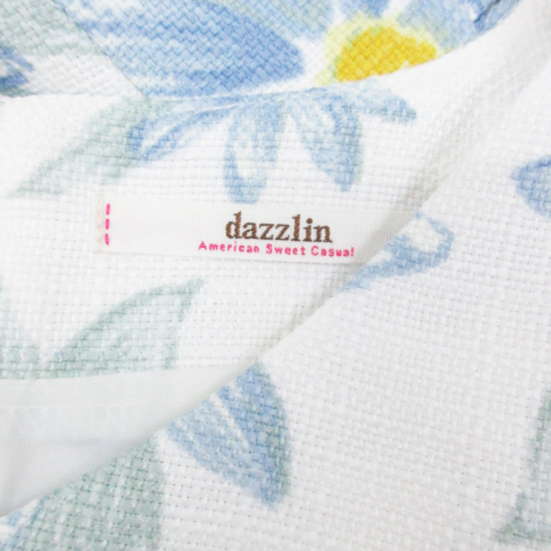 dazzlin(ダズリン)のダズリン フレアワンピース プリーツ ひざ丈 ノースリーブ 花柄 S 白 青 レディースのワンピース(ひざ丈ワンピース)の商品写真