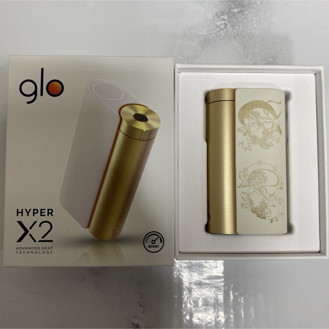 glo(グロー)の風神 雷神 レーザー加工 glo hyper X2 グローハイパー 本体 白 金 メンズのファッション小物(タバコグッズ)の商品写真
