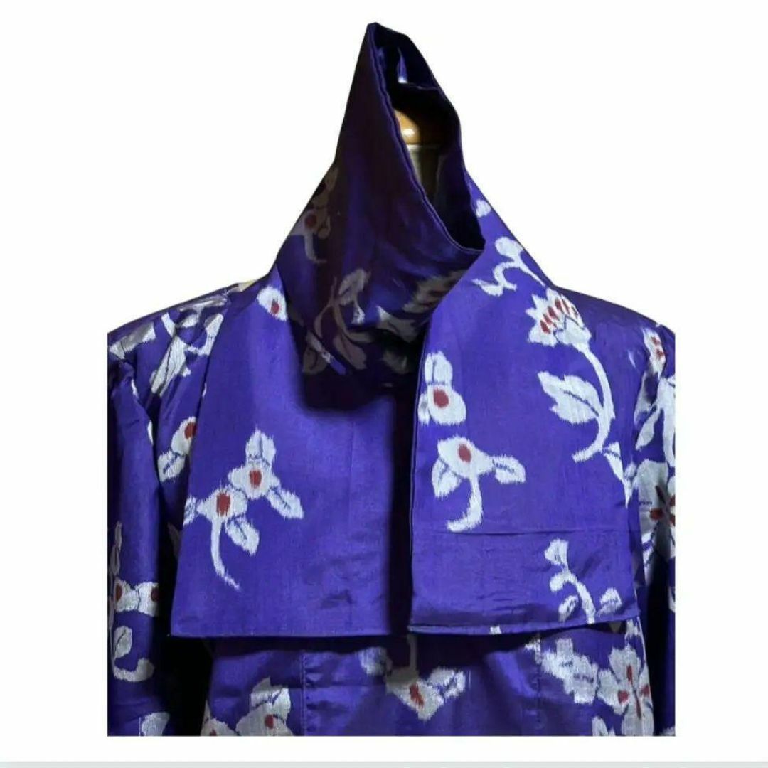 着物リメイク　 Vネック七分袖ロングワンピース・ストール　２点セット  紫小紋 レディースのワンピース(ひざ丈ワンピース)の商品写真