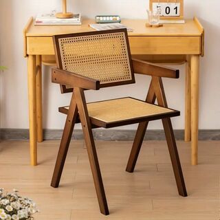 ダイニングチェア モダン 北欧 木製 籐織り レトロ 椅子 無垢材 木目 食卓 (ダイニングテーブル)