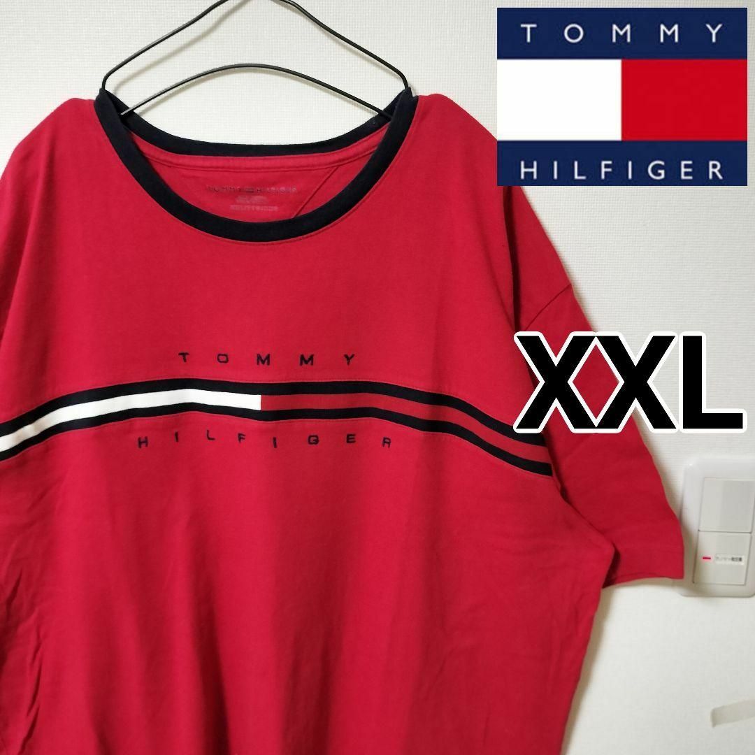 TOMMY HILFIGER(トミーヒルフィガー)のトミーヒルフィガー レッド 半袖Tシャツ 刺繍ロゴ 人気デザイン 男性XXL メンズのトップス(Tシャツ/カットソー(半袖/袖なし))の商品写真