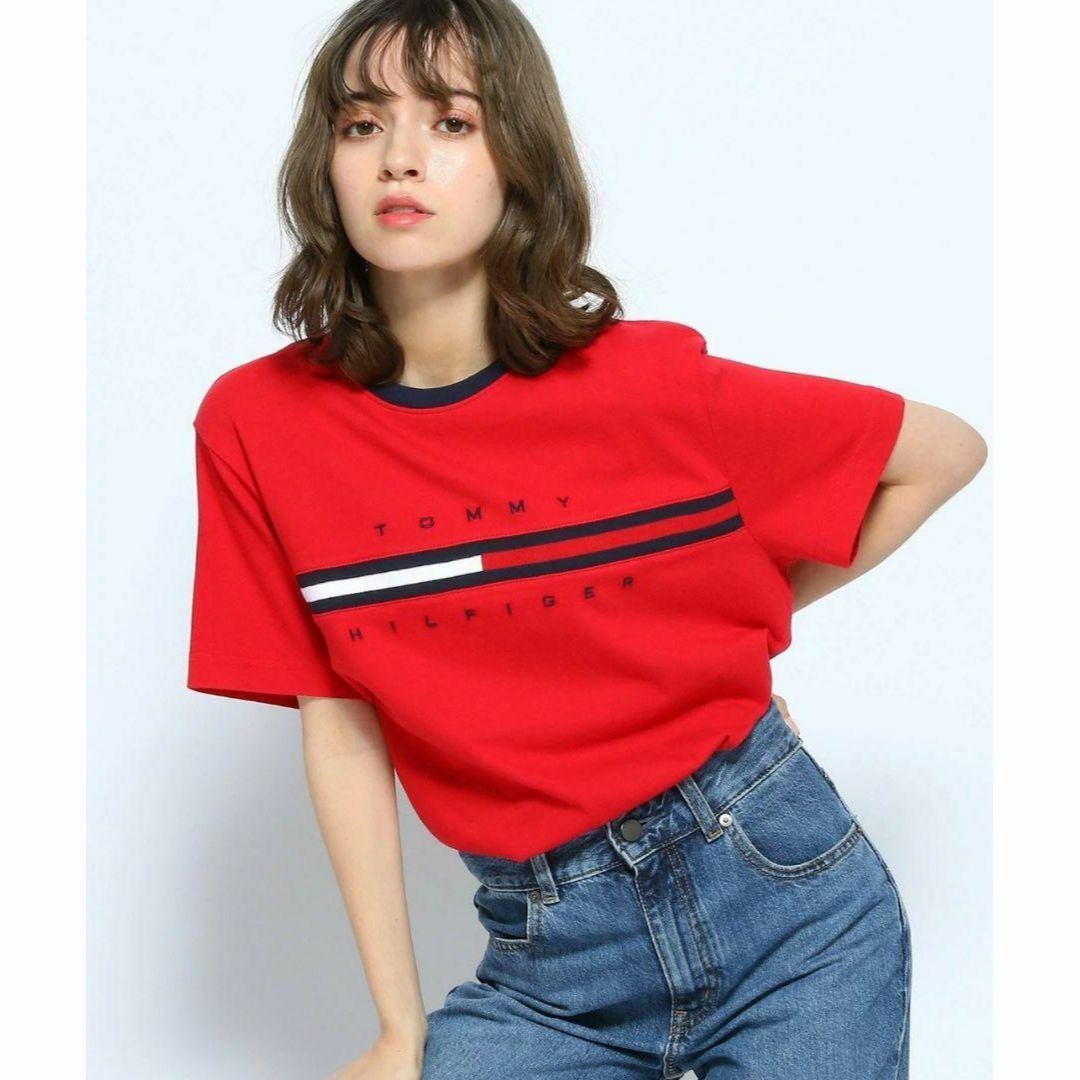 TOMMY HILFIGER(トミーヒルフィガー)のトミーヒルフィガー レッド 半袖Tシャツ 刺繍ロゴ 人気デザイン 男性XXL メンズのトップス(Tシャツ/カットソー(半袖/袖なし))の商品写真