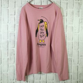 【ユニークデザイン】ロングスリーブTシャツ ロンT ペンギン インパクト大 L(Tシャツ/カットソー(七分/長袖))