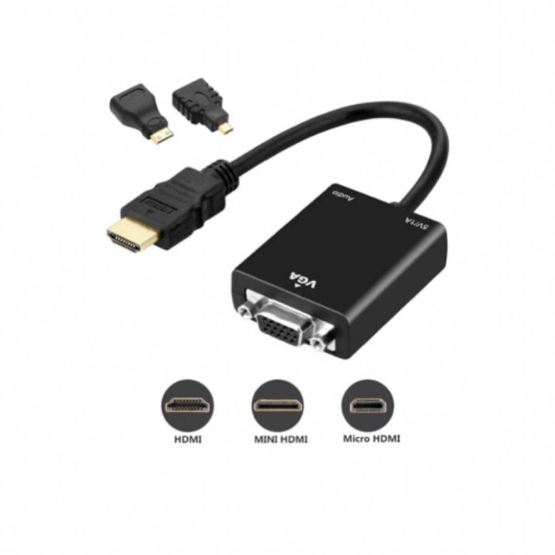 HDMI VGA変換アダプターMiniHDMI MicroHDMI接続口セット スマホ/家電/カメラのテレビ/映像機器(映像用ケーブル)の商品写真