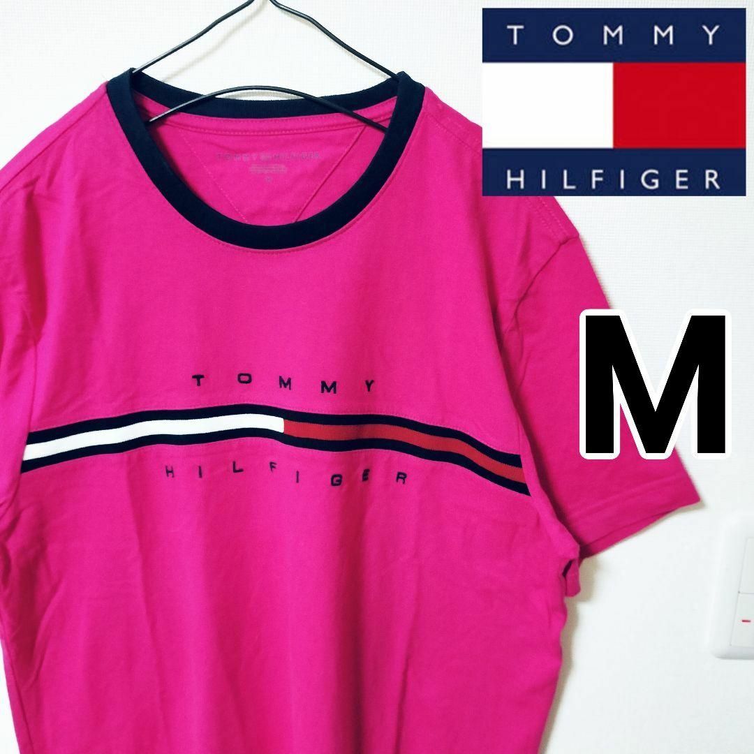 TOMMY HILFIGER(トミーヒルフィガー)のトミーヒルフィガー ピンク 半袖Tシャツ 刺繍ロゴ 人気デザイン メンズМ メンズのトップス(Tシャツ/カットソー(半袖/袖なし))の商品写真