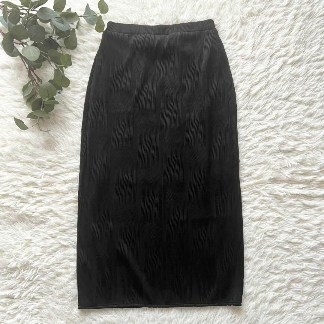 ❤️人気商品❤️ボンジュールサガン ウェーブプリーツタイトスカート 黒 Ｉライン レディースのスカート(ロングスカート)の商品写真