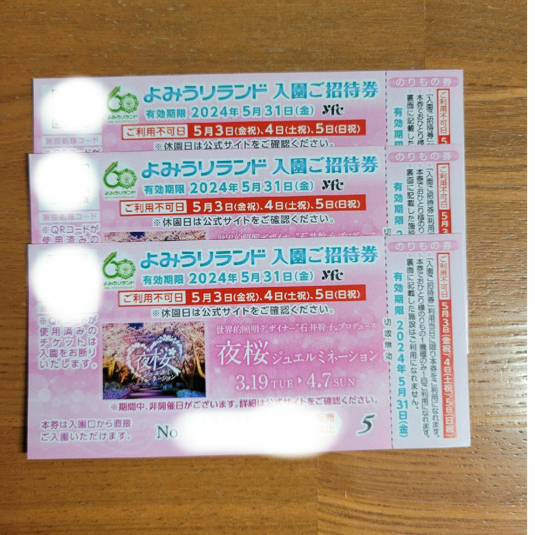 よみうりランド　入園ご招待券　5月31日まで　3枚 チケットの施設利用券(遊園地/テーマパーク)の商品写真