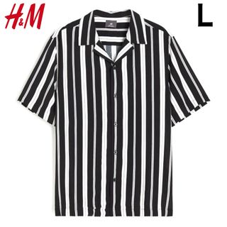 新品 H&M リゾート ストライプ シャツ L.