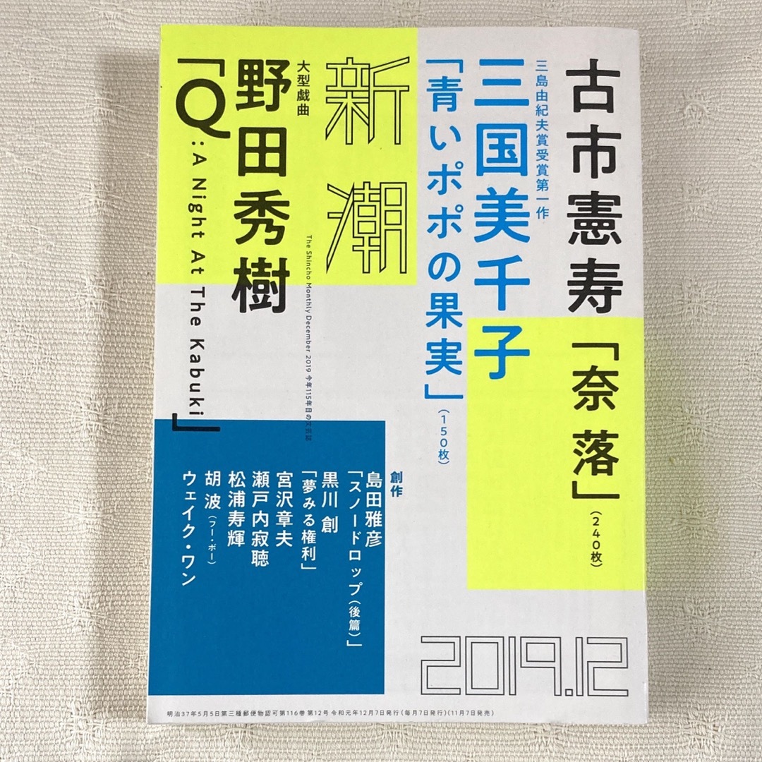 新潮 2019 12月 Q 野田秀樹 奈落 古市憲寿 青いポポの果実 三国美千子 エンタメ/ホビーの雑誌(文芸)の商品写真