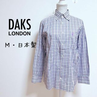 ダックス(DAKS)のダックスロンドン　チェック柄長袖シャツ　日本製　ボタンダウン　綿100%【M】(Tシャツ/カットソー(七分/長袖))