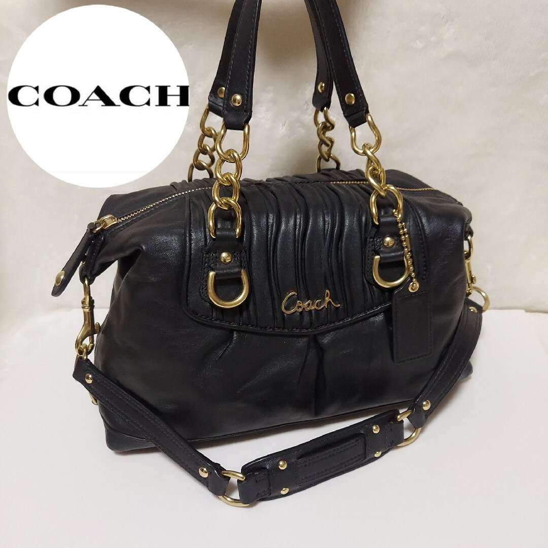 COACH(コーチ)の(極美品)COACH F17647 2way バッグ ブラック ゴールド レディースのバッグ(ショルダーバッグ)の商品写真