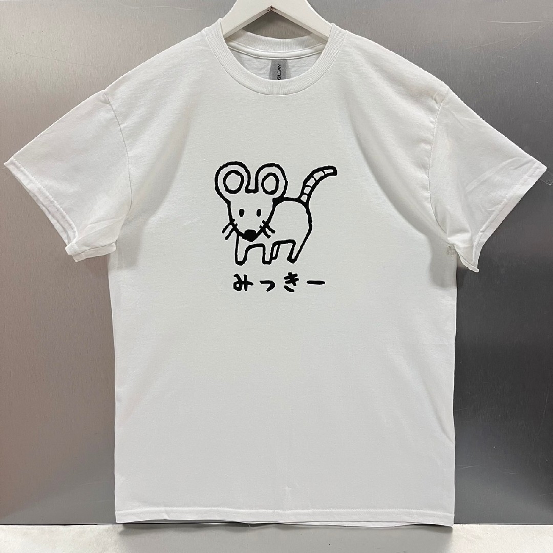 男女兼用大ボケなんでやねん tシャツ パロディ ネタtシャツねずみ×ミッキー(白 メンズのトップス(Tシャツ/カットソー(半袖/袖なし))の商品写真