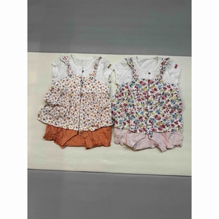 ミキハウス(mikihouse)の2セット　双子　女の子　子供服　ミキハウス　ロンパース　夏服　70センチ(ロンパース)