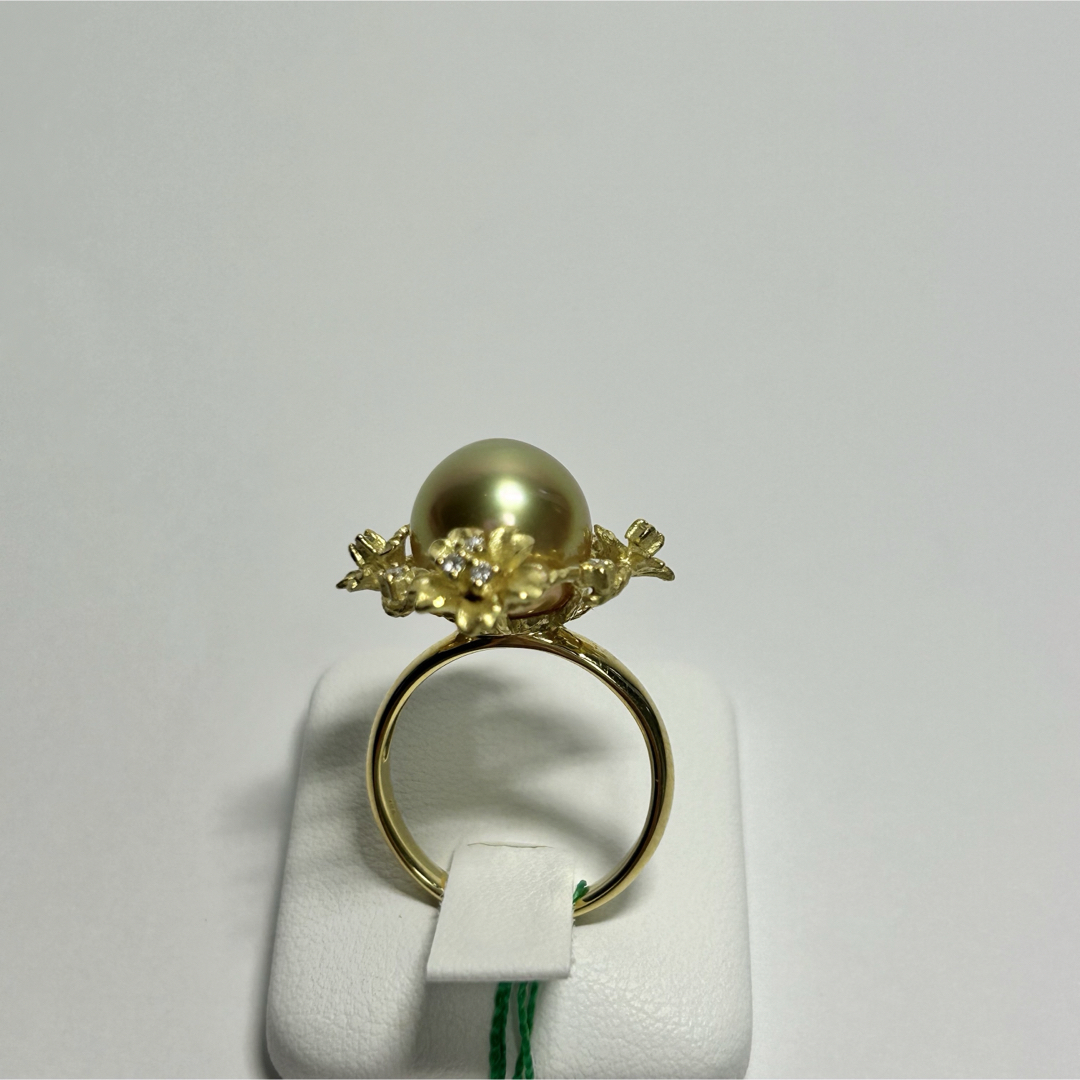 k18白蝶真珠ゴールデン天然ダイヤモンドリング レディースのアクセサリー(リング(指輪))の商品写真