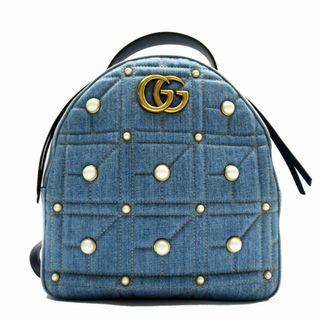 グッチ(Gucci)のグッチ GUCCI リュック GGマーモント デニム/フェイクパール ブルー/ホワイト ゴールド レディース 476671 送料無料【中古】 w0141j(リュック/バックパック)