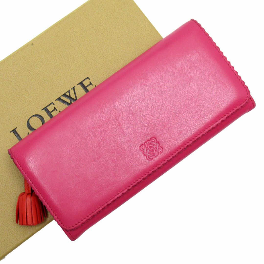 LOEWE(ロエベ)のロエベ LOEWE 二つ折り長財布 アナグラム タッセル レザー ピンク/オレンジ シルバー レディース 送料無料【中古】 w0152a レディースのファッション小物(財布)の商品写真