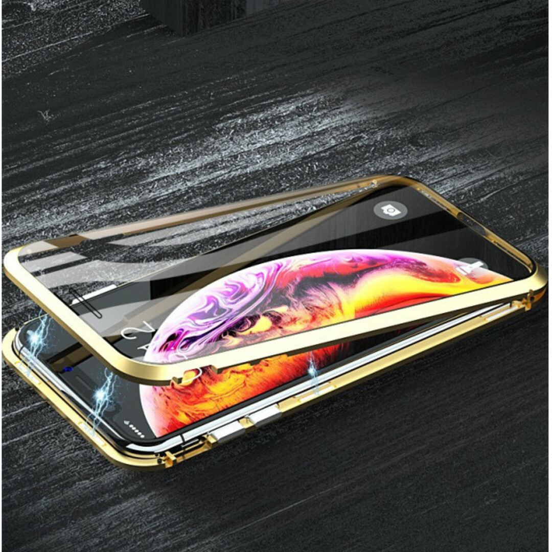 iPhoneケース iPhoneXS 両面ガラスカバー スカイケース ゴールド スマホ/家電/カメラのスマホアクセサリー(iPhoneケース)の商品写真