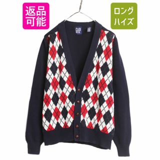 90s OLD GAP コットン デザイン ニット カーディガン メンズ S 90年代 オールド ギャップ セーター アーガイル 紺タグ ヘビーウェイト 紺(カーディガン)