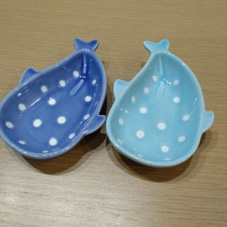 【新品】ジンベイザメ　小皿2枚　青・水色　豆皿　醤油皿　水族館　ジンベエザメ(食器)