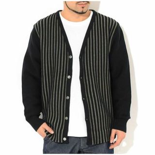 ステューシー(STUSSY)のMサイズ Stussy Stripe Cardigan ブラック 黒(カーディガン)