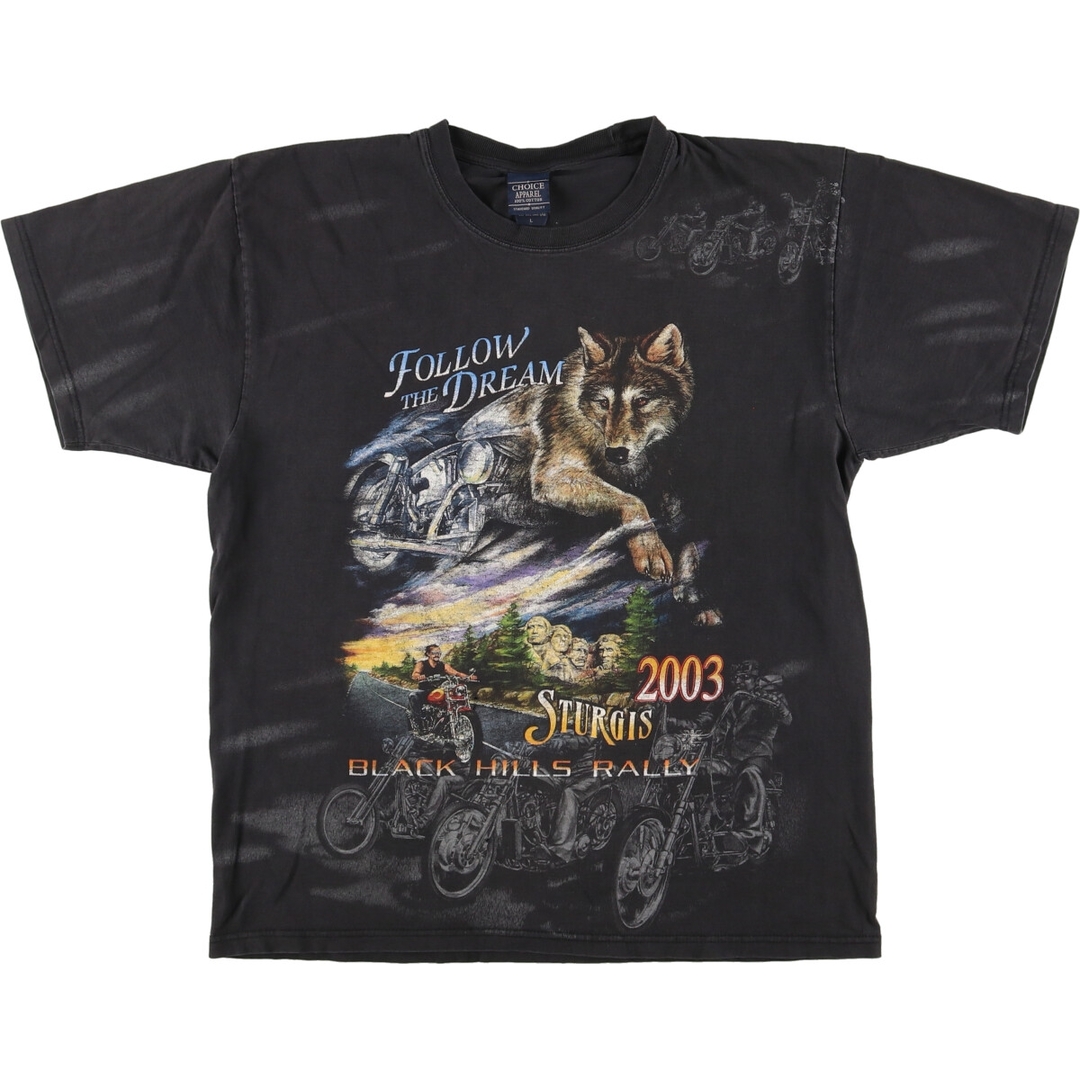 古着 00年代 CHOICE APPAREL STURGIS BLACK HILLS RALLY 2003 モーターサイクル バイクTシャツ メンズL /eaa440199 メンズのトップス(Tシャツ/カットソー(半袖/袖なし))の商品写真