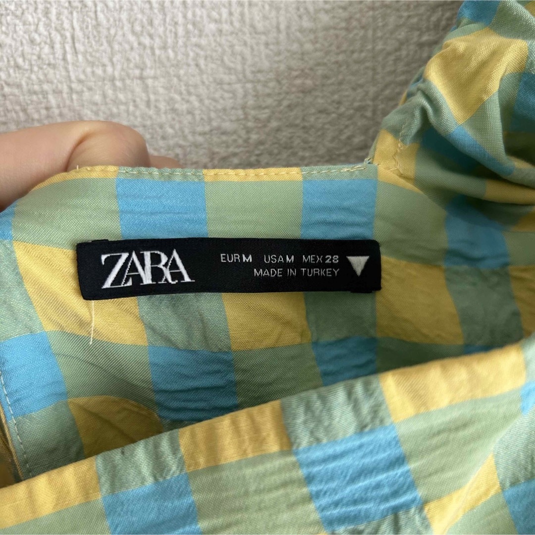 ZARA(ザラ)のZARA ワンピース パフスリーブ ギンガムチェック スクエアネック レディースのワンピース(ロングワンピース/マキシワンピース)の商品写真