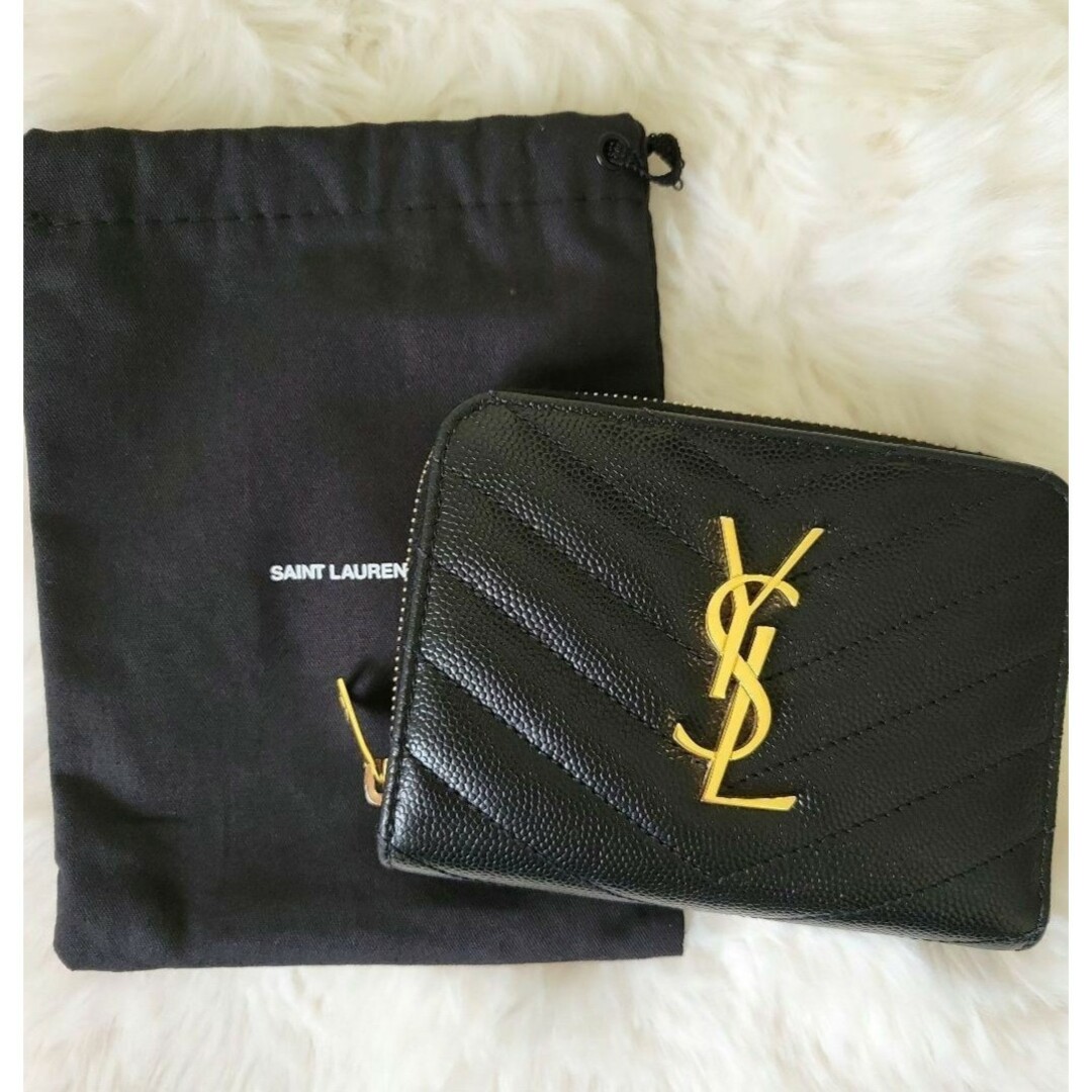 Saint Laurent(サンローラン)の【美品】 イヴサンローラン 二つ折り財布 キャビアスキン YSL ブラック 黒 レディースのファッション小物(財布)の商品写真