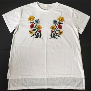 ドゥニーム(DENIME)のDENIME  フラワー刺繍Tシャツ  ホワイト系  Fサイズ(Tシャツ(半袖/袖なし))
